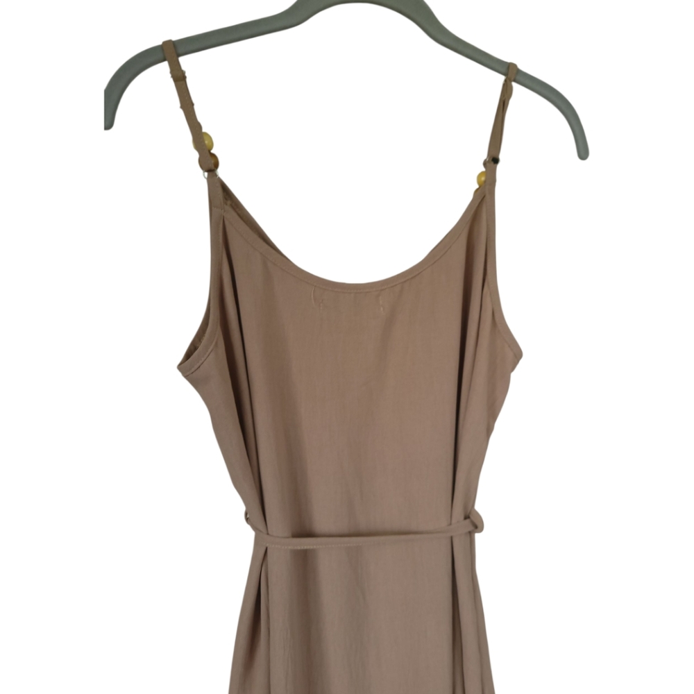 AZ Cottage Boho Flowy Maxi Dress Beaded Straps Tiered Ruffle Taupe S/M - Picture 5 of 15